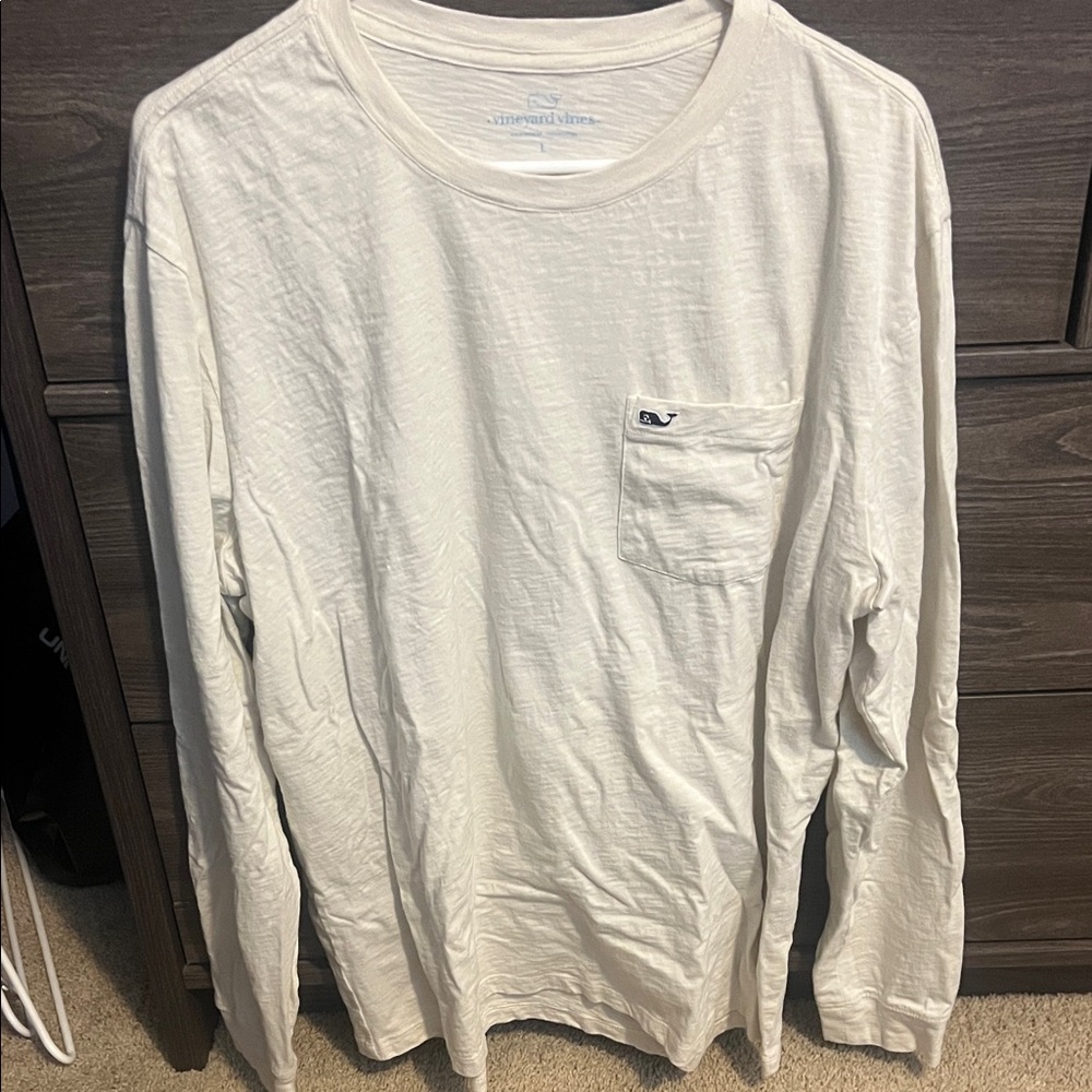 Vineyard Vines Men's Cream Long Sleeve Tee